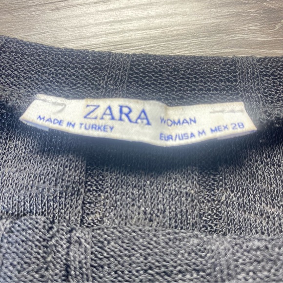 ZARA Ribbed Knit Black Button Detail Short Sleeve Top Size M - Picture 7 of 9
